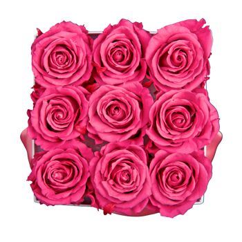 9 roses éternelles parfumées Fuchsia Peps - Box carrée Grise 3