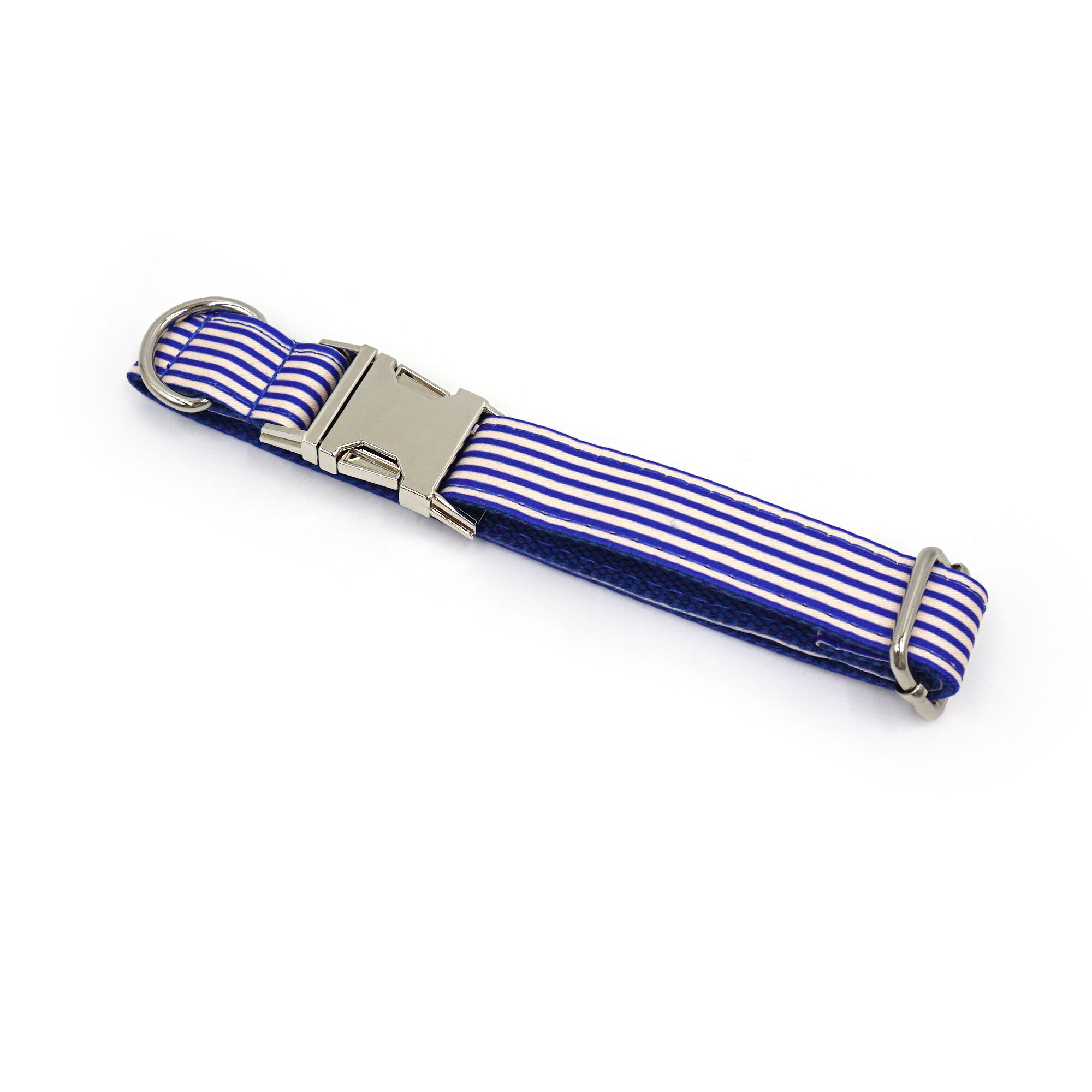 Blau gestreiftes Hundehalsband aus Baumwolle