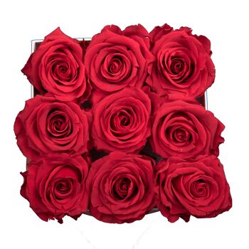 9 roses éternelles parfumées Rouge Passion - Box carrée Grise 3