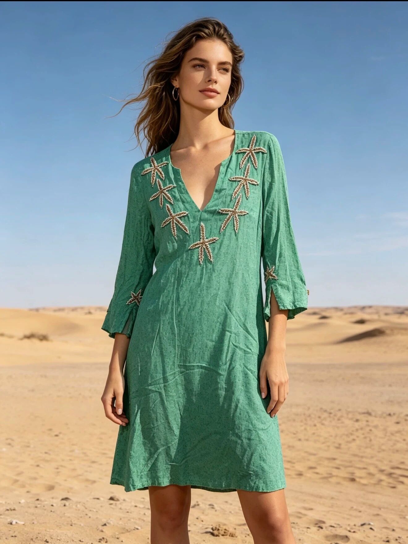 Midikleid mit Seesternstickerei, Liberty-Print