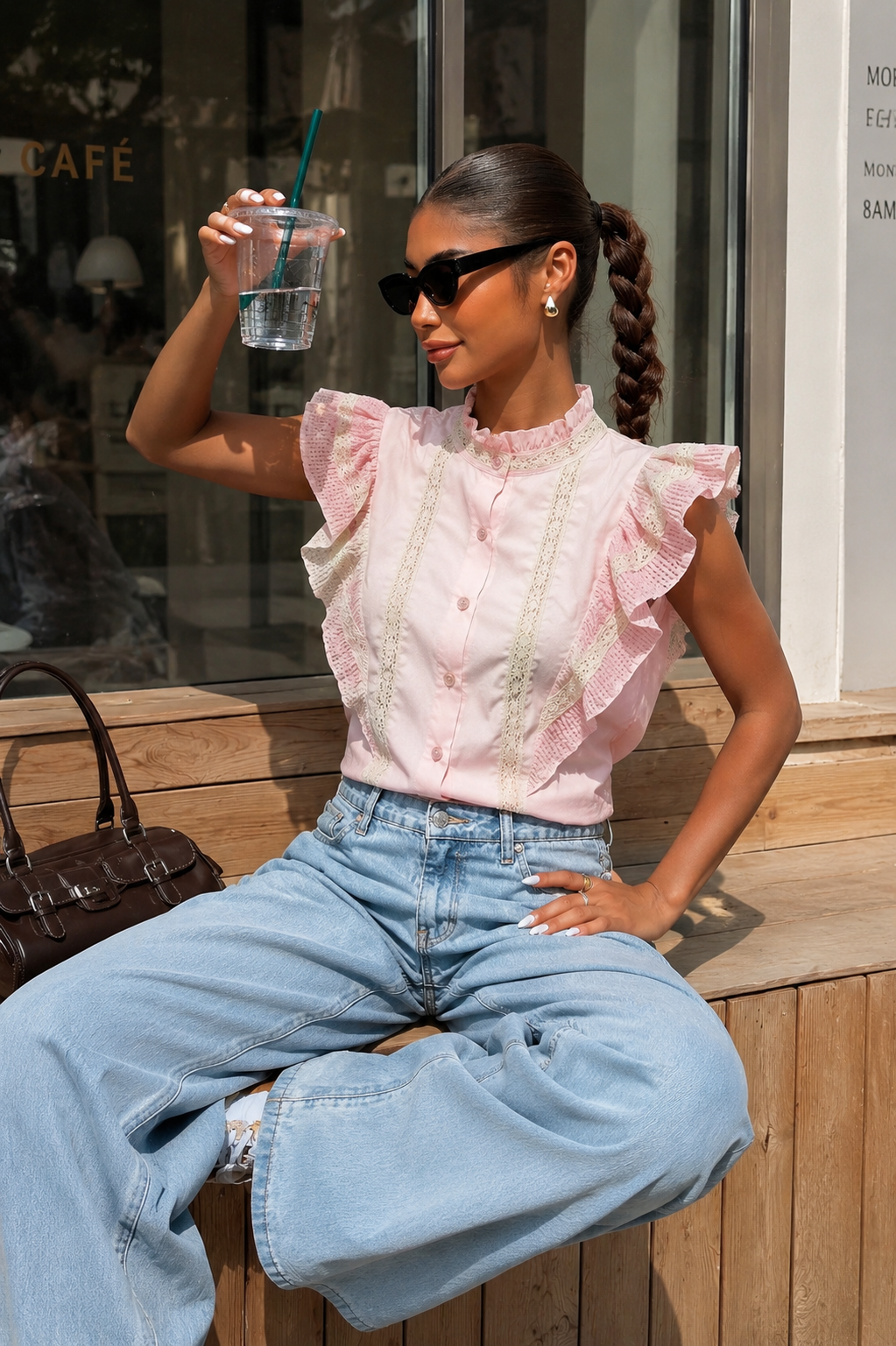 Ärmellose Bluse mit gestickten Rüschen - 2623