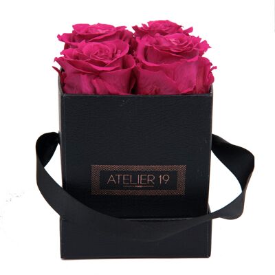 4 roses éternelles parfumées Fuchsia Peps - Box carrée Noire