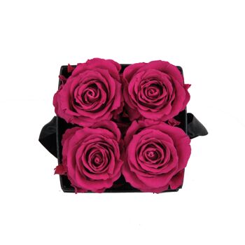 4 roses éternelles parfumées Fuchsia Peps - Box carrée Noire 2
