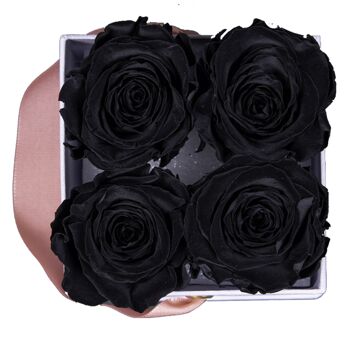 4 roses éternelles parfumées Noir Profond - Box carrée Blanche 2