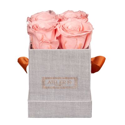 4 rosas eternas perfumadas rosa tierna - caja cuadrada gris