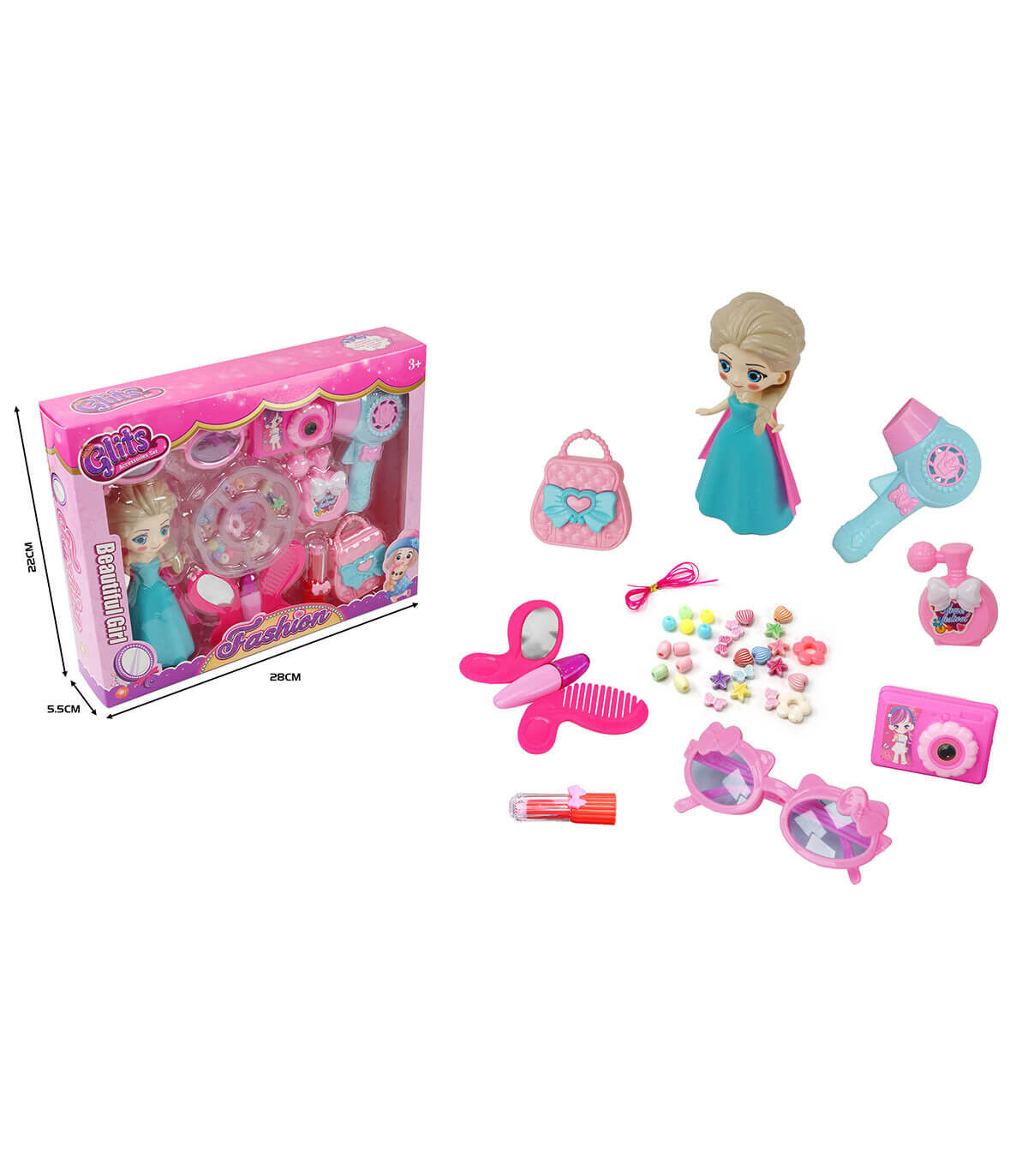 COSMETIC SET WITH BEADS AND DOLL