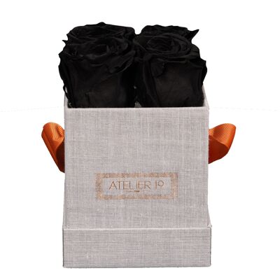 4 deep black scented eternal roses - Gray square box