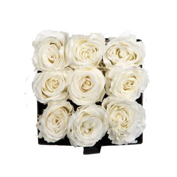 9 roses éternelles parfumées Blanc Pur - Box carrée Noire 2