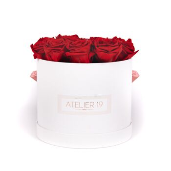 15 roses éternelles parfumées Rouge Passion - Box ronde Blanche 1