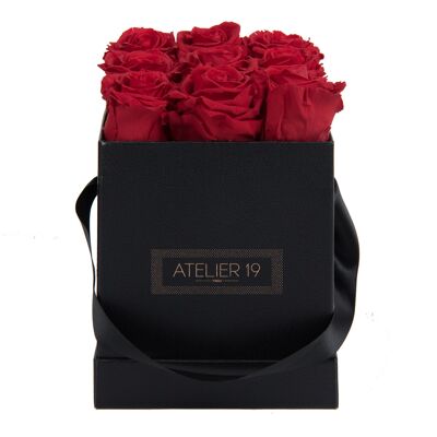 9 rosas eternas perfumadas Rouge Passion - Caja cuadrada negra