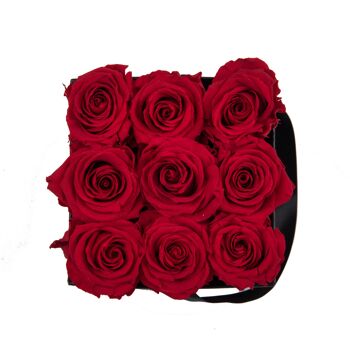 9 roses éternelles parfumées Rouge Passion - Box carrée Noire 2