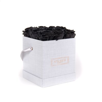 9 roses éternelles parfumées Noir Profond - Box carrée Grise