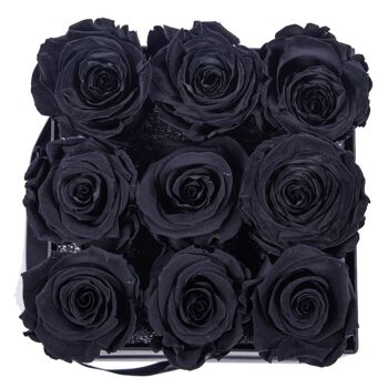 9 roses éternelles parfumées Noir Profond - Box carrée Grise 3