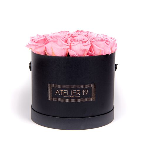 15 roses éternelles parfumées Rose Tendre - Box ronde Noire