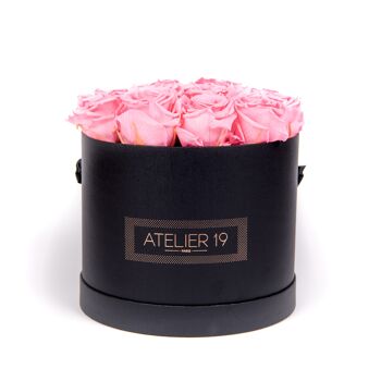 15 roses éternelles parfumées Rose Tendre - Box ronde Noire 1