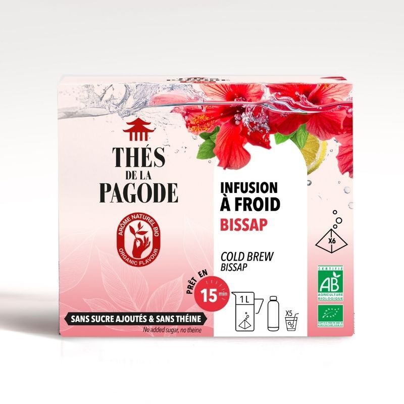 Infusión fría Bissap: caja de 6 bolsitas de té grandes de 1 litro.