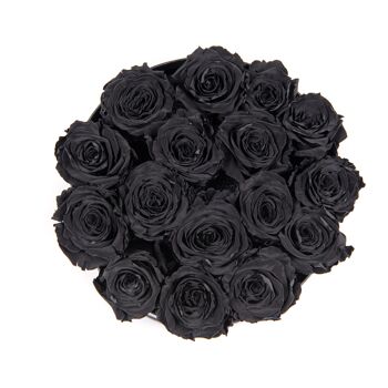 15 roses éternelles parfumées Noir Profond - Box ronde Blanche 2