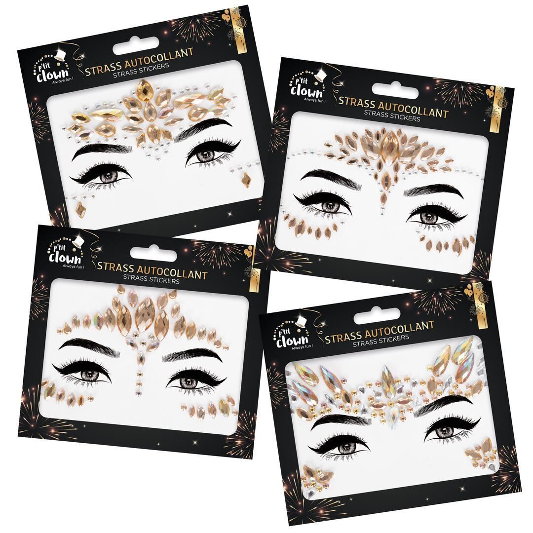 Rhinestone face embellishments - gold - 4 random designs