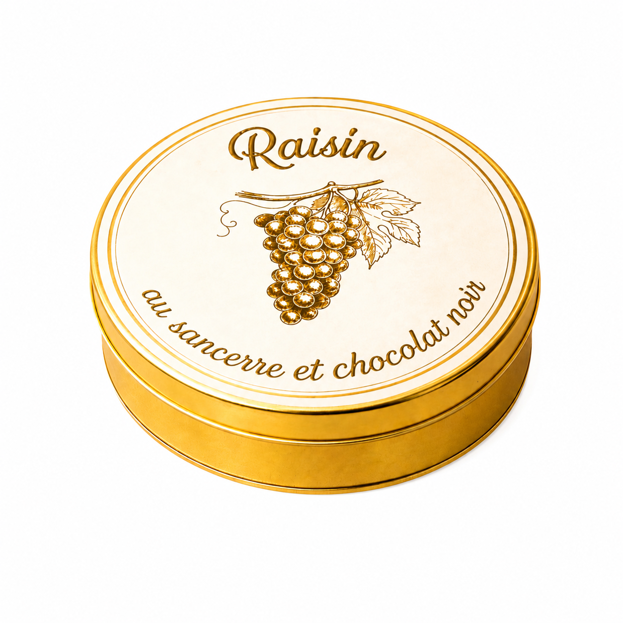 Raisins with Sancerre and dark chocolate, 30g metal tin