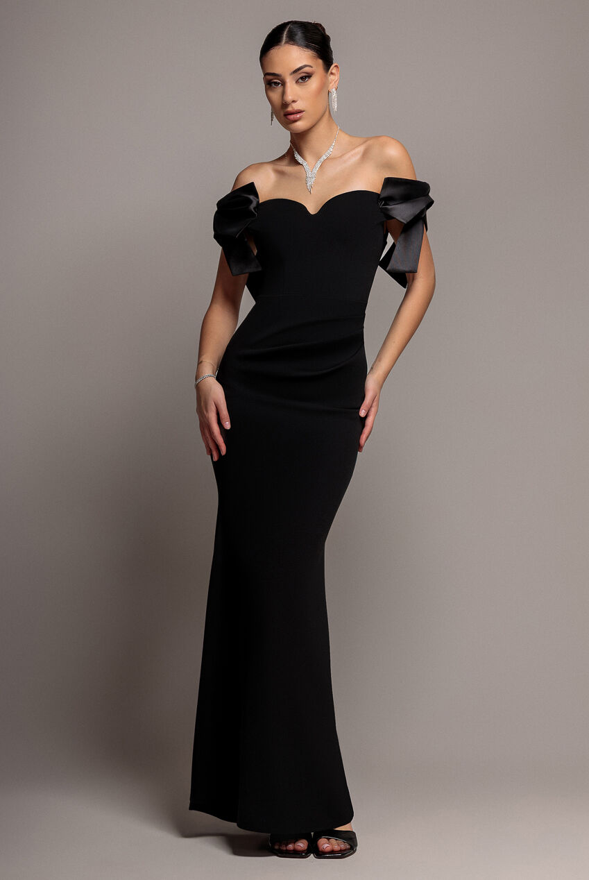 Goddiva Satin-Schleifen-Bardot-Etui-Maxikleid DR4999
