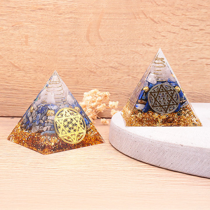 Orgonite 60mm Flower of Life Star Rock Crystal / Lapis Lazuli A (1 piece)