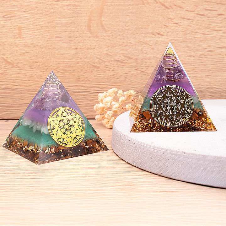 Orgonite 60mm Flower of Life Star Tiger's Eye / Green Aventurine / Amethyst A (1 piece)