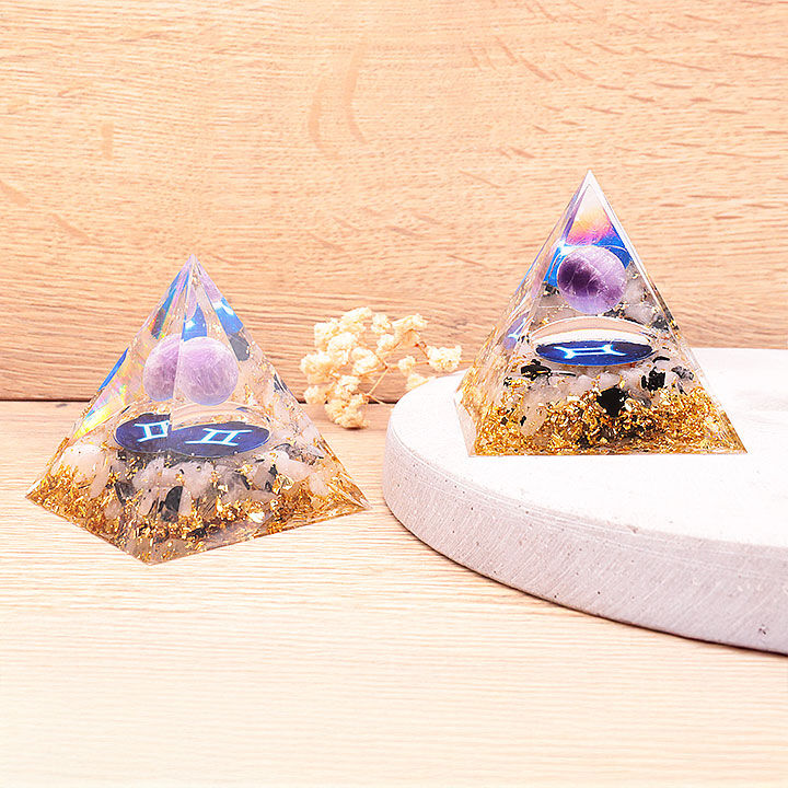 Orgonite 60mm astrology Gemini amethyst / rock crystal tourmaline A (1 piece)