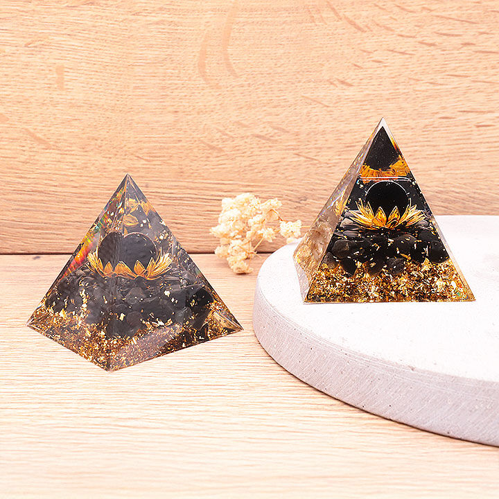 Orgonite 60mm lotus black obsidian / black obsidian A (1 piece)
