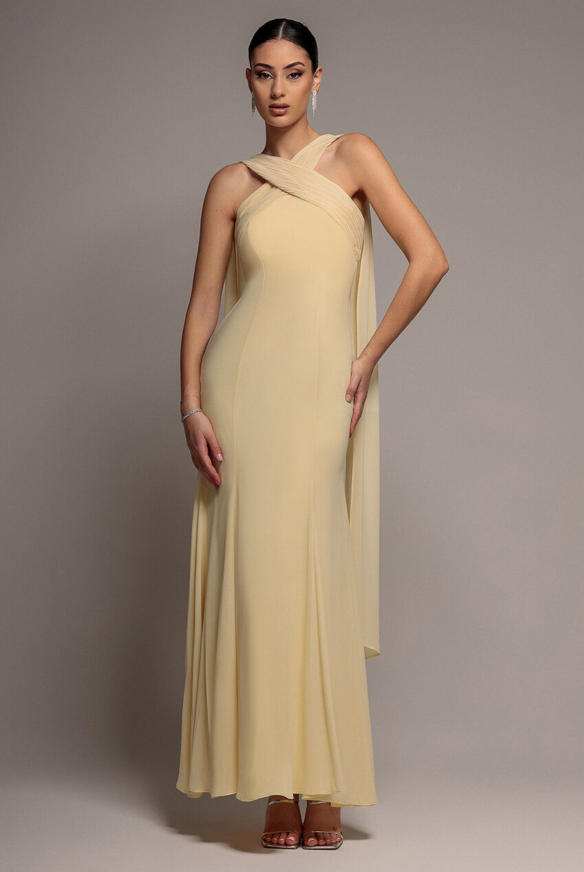 Goddiva CROSS FRONT SCARF BACK CHIFFON MERMAID MAXI DR4831