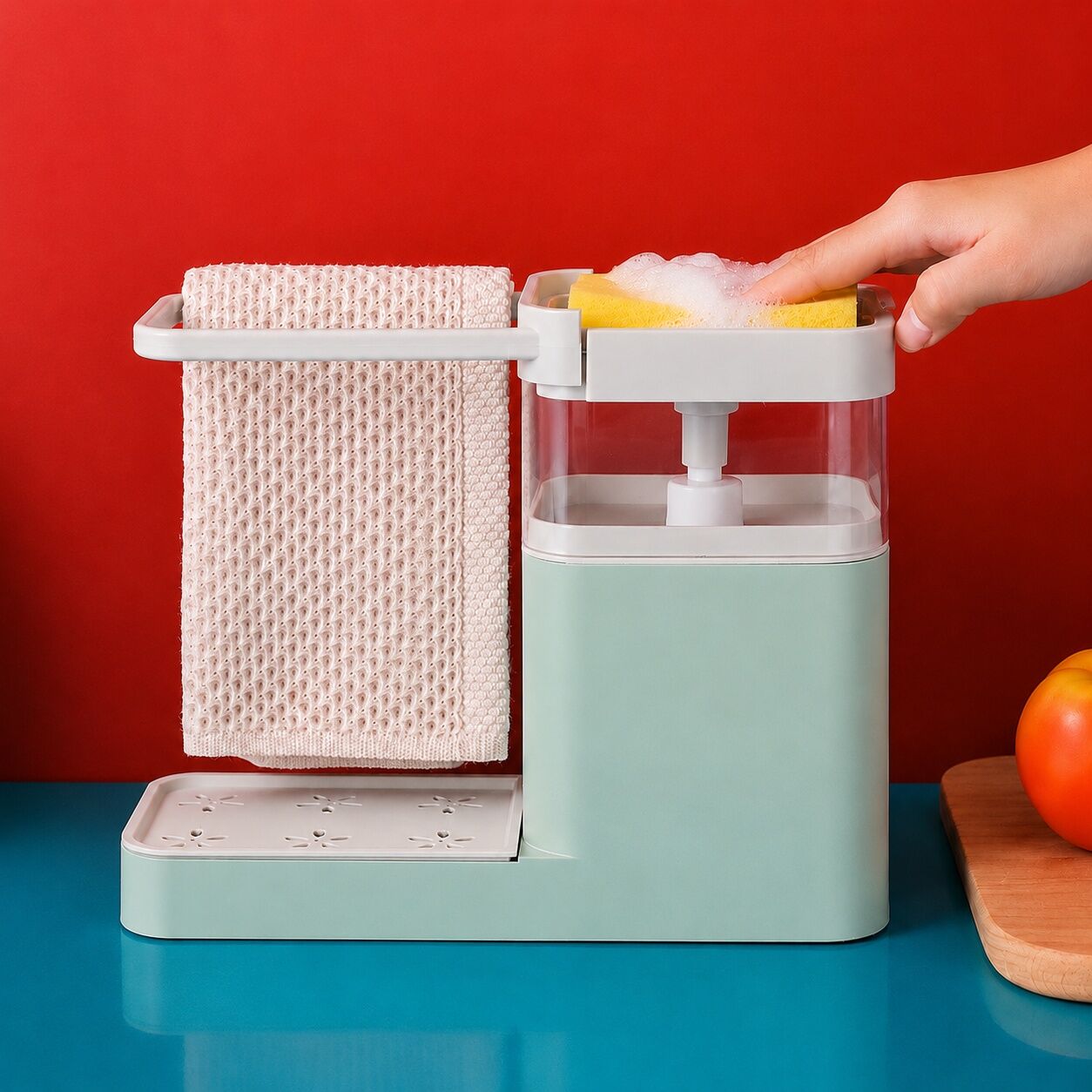 Organizador multifuncional para fregadero de cocina y dispensador de jabón en uno
