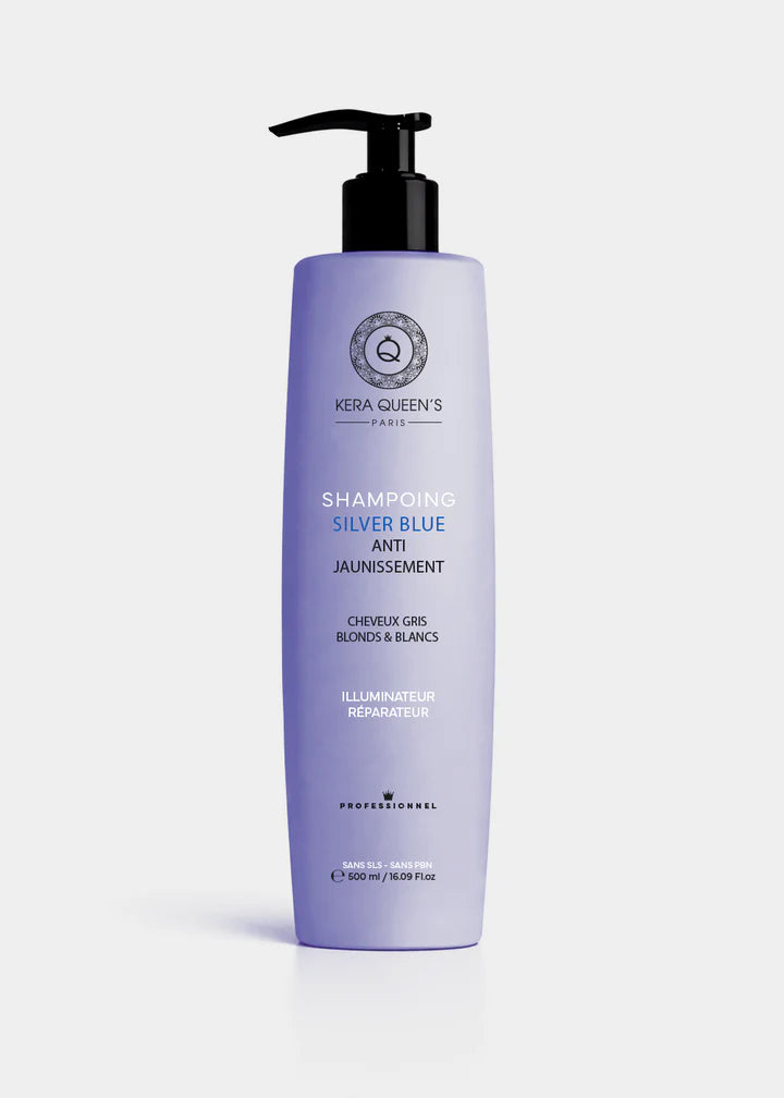 Kera Queen's - Silver Blue - Anti-Jaunissement pour Cheveux Gris-Blancs & Blonds Shampoing 500ml
