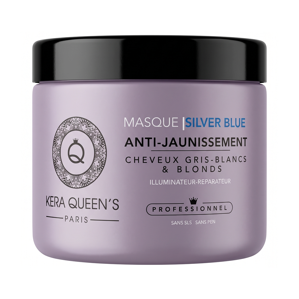 Kera Queen's - Silver Blue - Anti-Jaunissement pour Cheveux Gris-Blancs & Blonds Masque 500 ml