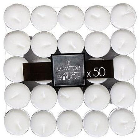 Lot de 50 bougies chauffe-plats - blanches basiques