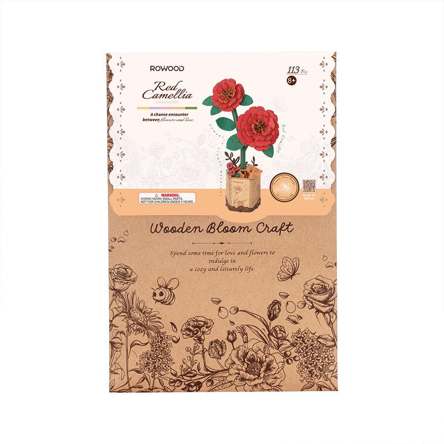 Puzzle 3D en bois à monter soi-même - Red camellia (ROWOOD)