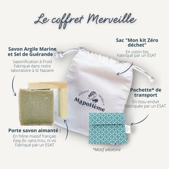 Coffret Merveille: un savon Argile Marine + une pochette de transport + un porte savon aimanté en bois 2