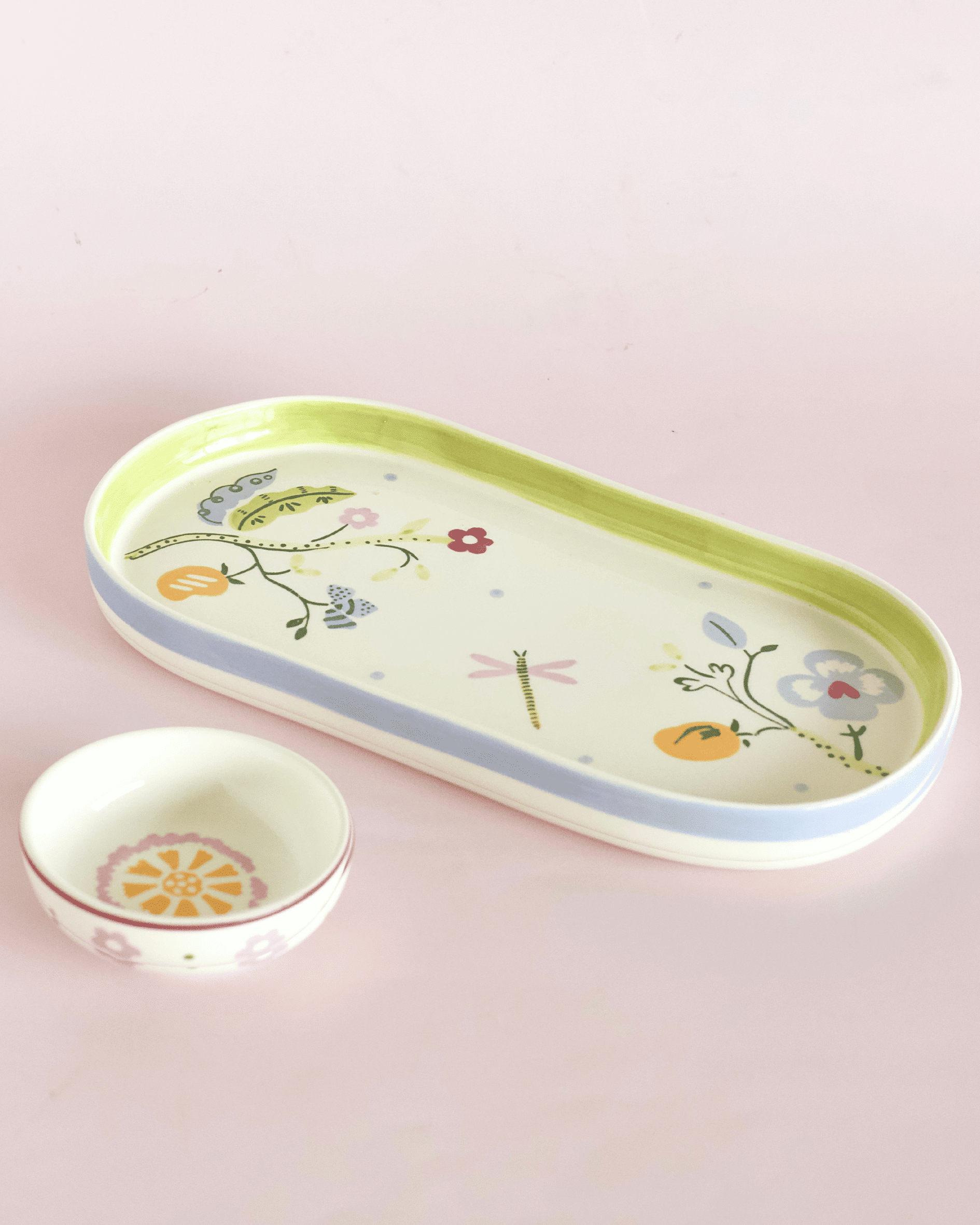 Sundrop Handpainted Ceramic Oval Platter and Nutbowl