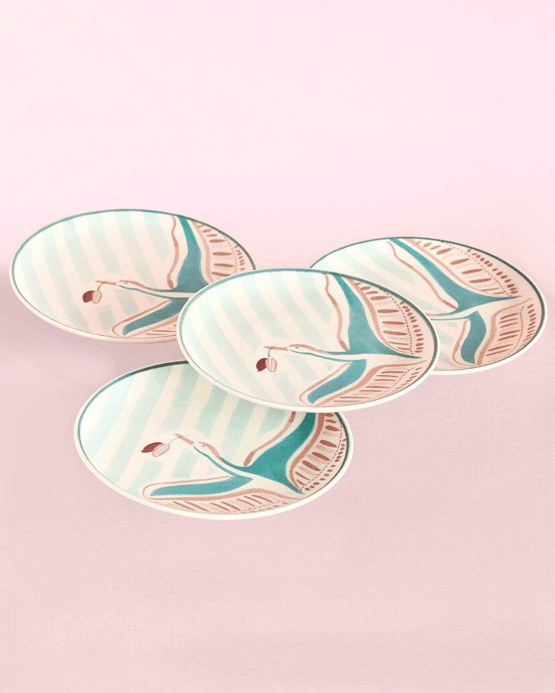 Skylark Handpainted Ceramic Round Plate Curve Set Of 4