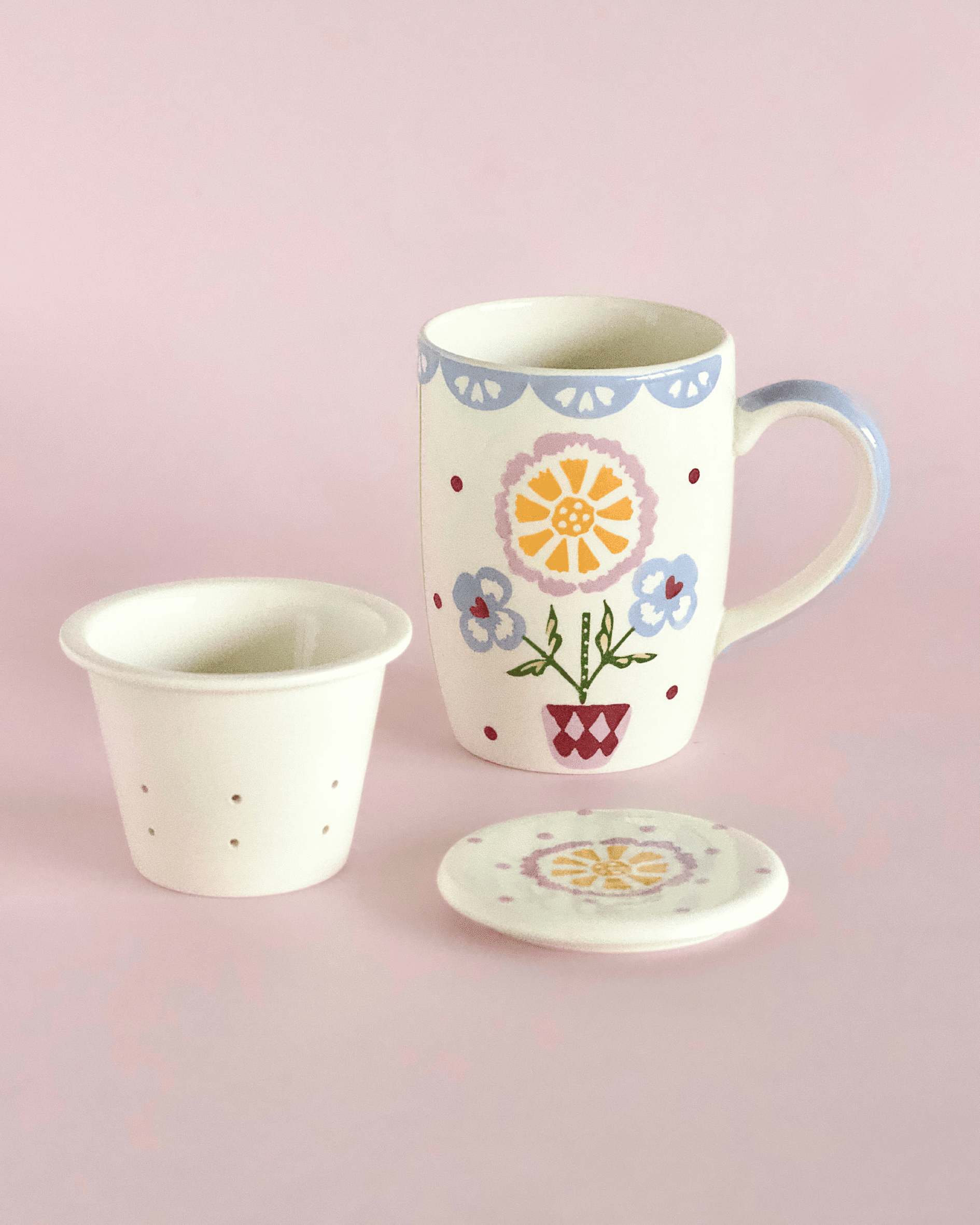 Sundrop Handpainted Ceramic Mug With Infuser and Lid 385ml