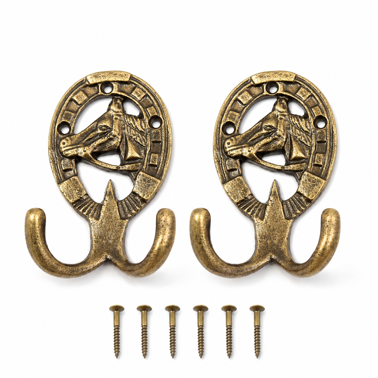 Vintage Brass Horse Wall Hooks Set Of Two