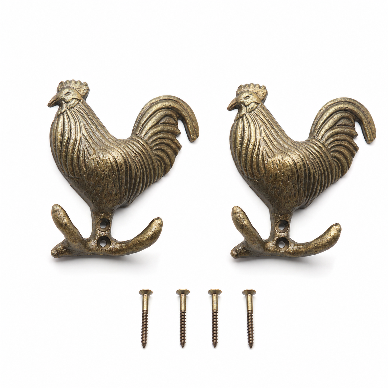 Vintage Messing-Wandhaken in Hahnenform, 2er-Set
