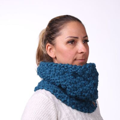 Dark turquoise hand knit collar, warm winter short scarf