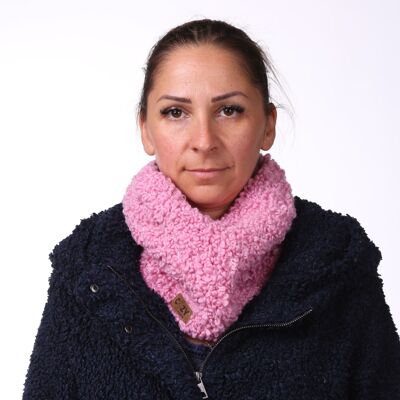 Pink merino wool hand knit collar, cozy winter short scarf