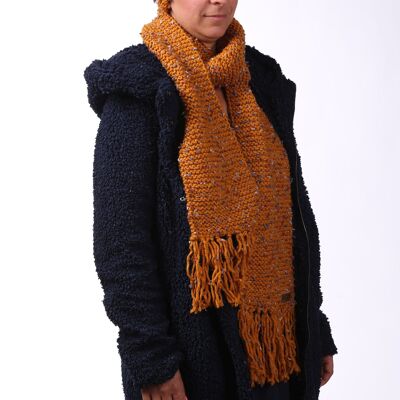 Orange long wool winter scarf with fringes