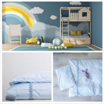 Parure de lit enfant avec dentelle appliquée, bleu clair 1