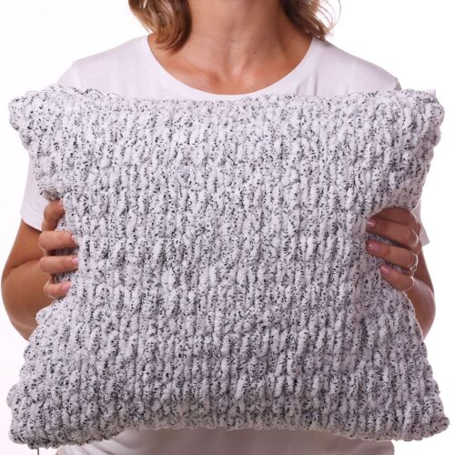 Black and White yarn pillow, Hand knit plush cushion