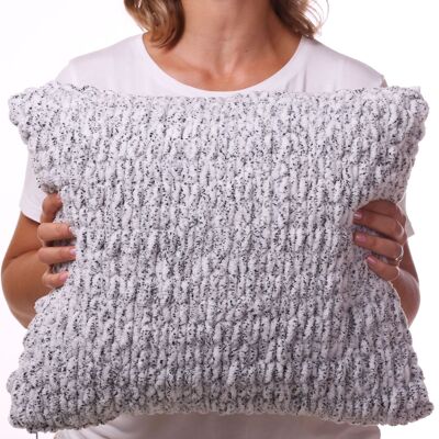 Black and White yarn pillow, Hand knit plush cushion