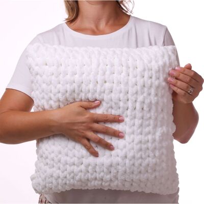 Oreiller moelleux blanc, énorme coussin en peluche tricoté à la main