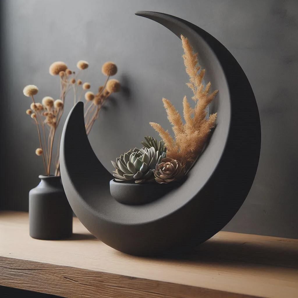 Maceta en forma de media luna: Jarrón moderno de estilo bohemio para flores secas.