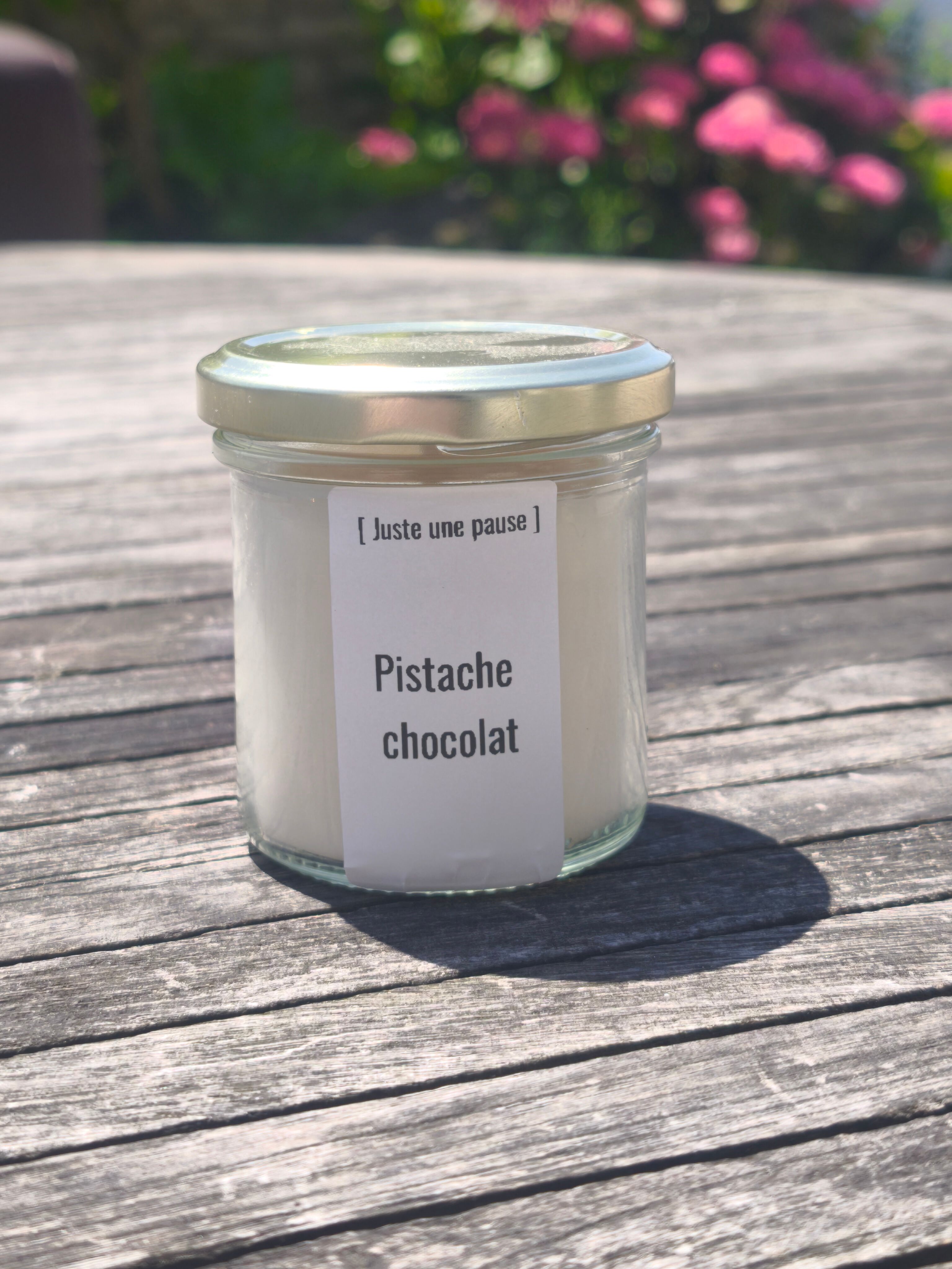 Pistachio and chocolate poured candle