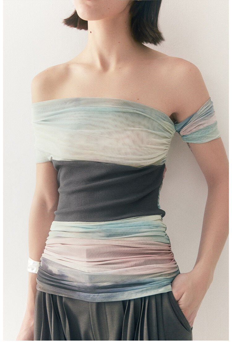 Women’s Gradient Off-Shoulder Mesh Top